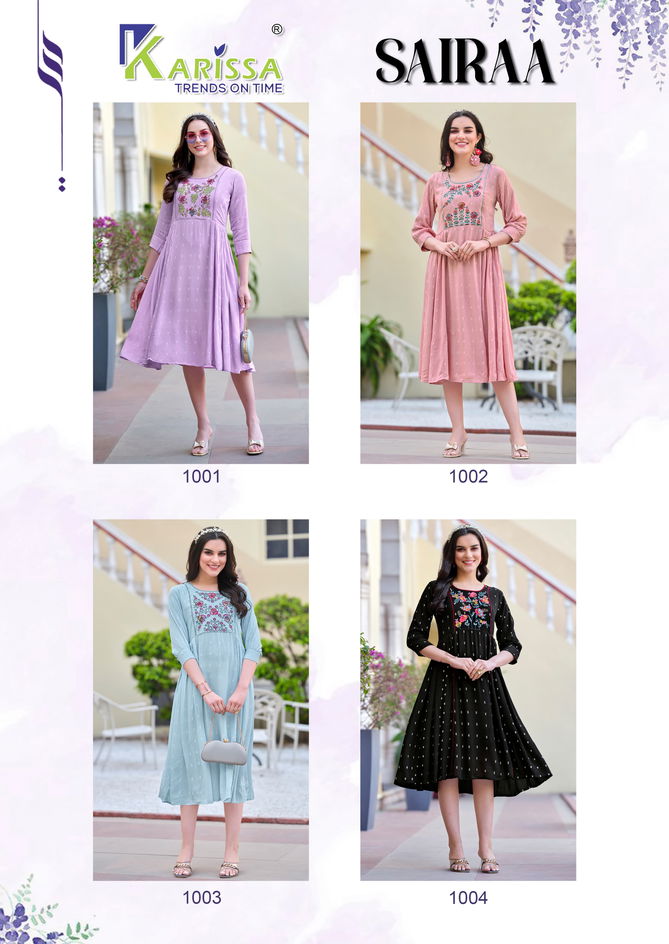 Sairaa By Karissa Premium Rayon Designer Patyu Wear Kurtis Wholesale Shop In Surat
